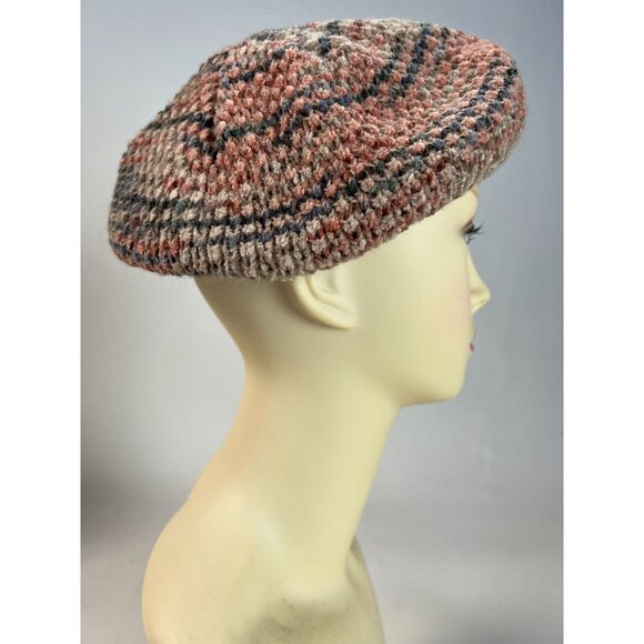 Vintage Hansen Wool & Acrylic One Size Beret In Pink & Gray Stripes Made in USA - Picture 13 of 16